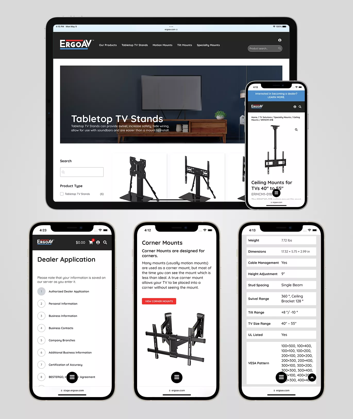 ergoav.com website shown in tablet and mobile form